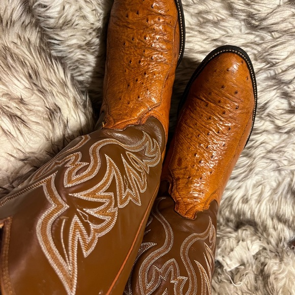 MEN TOP QUALITY OSTRICH & Leather Western Boots in Rich Brown Sz 10 D - Picture 12 of 15